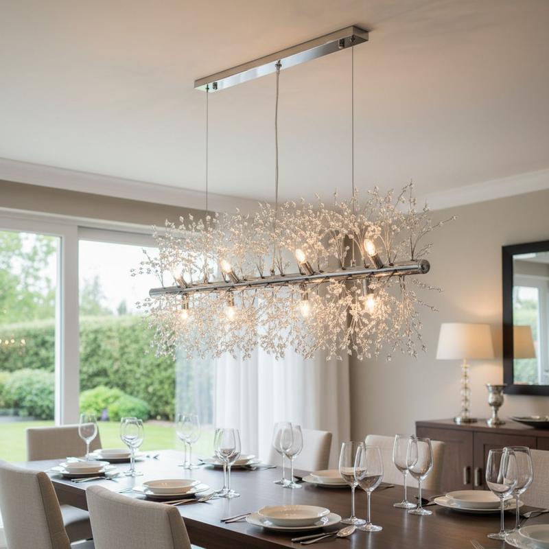 Lustre Cristal Dente Leão Retangular Sala Estar Jantar 95 Cm - MS